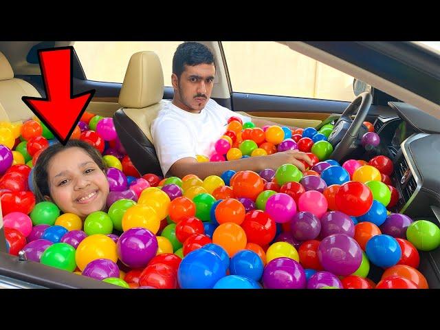 مقلب الكرات الملونة في سيارة بابا!! ردة فعله ضحك   crazy ball pit car prank on dad's car