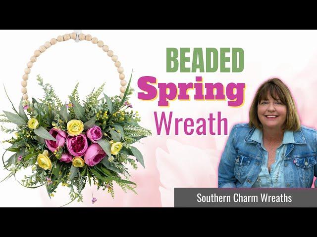 How to Make a Wood Bead Wreath for Spring | Hoop Wreath with Faux Florals