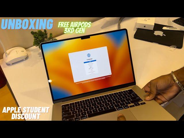 Unboxing apple macbook air M2 15inch | apple student discount | free airpods 3rd gen