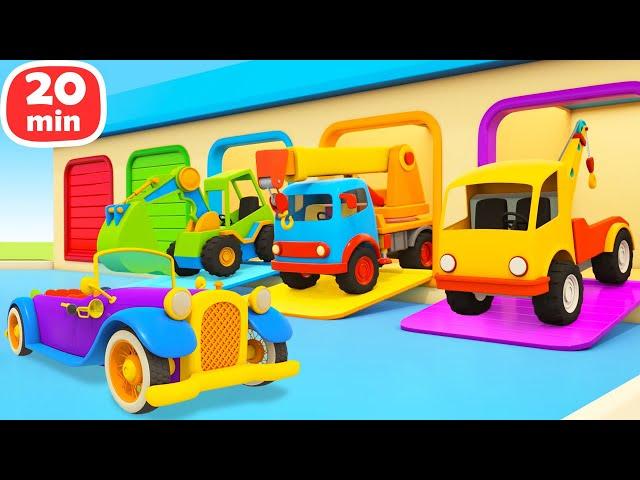 Die Helfer Autos. Die Rettungsfahrzeuge fahren zu neuen Einsätzen. 4 Kinder Cartoons am Stück