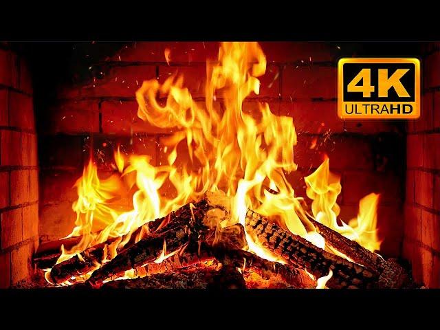 FIREPLACE 4K  Fireplace video with Burning Logs & Fire Sounds. Christmas Fireplace