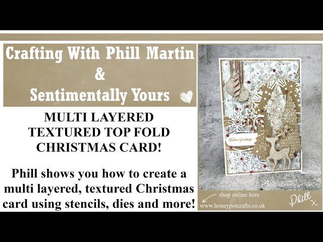 Multi layered, textured, top fold Christmas card