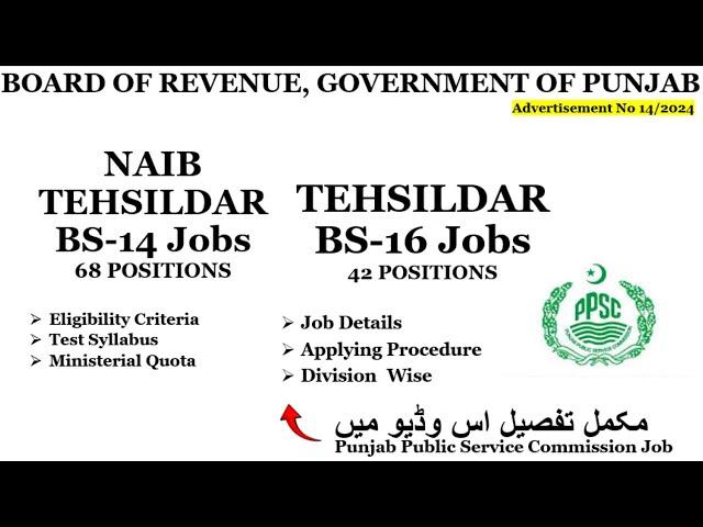Tehsildar & Naib Tehsildar Jobs 2024 | PPSC Jobs 2024 | Board Of Revenue Jobs 2024 |