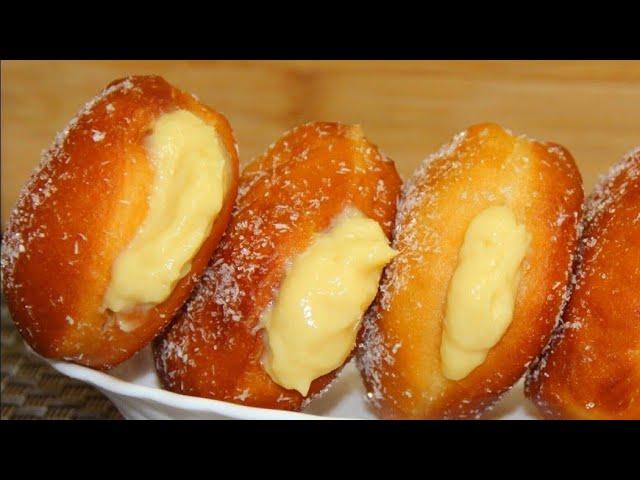 (no oven)Vanilla Custard Cream filled doughnut | Vanilla Custard Cream doughnuts | Yummy taste