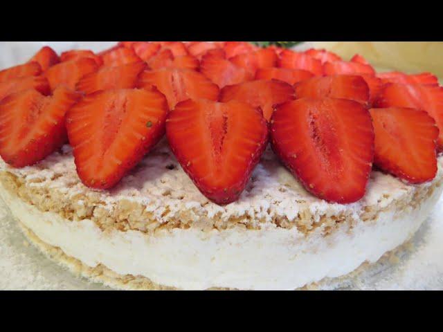 Торт за 5 минут! ПЛОМБИР БЕЗ СЛИВОК с Клубникой ОЧЕНЬ ВКУСНО! Просто тает во рту / Tort