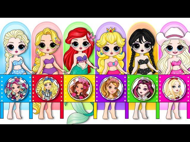 Disney Princess, Wednesday & Barbie Become Ever After High | DIY Paper Dolls Fashion