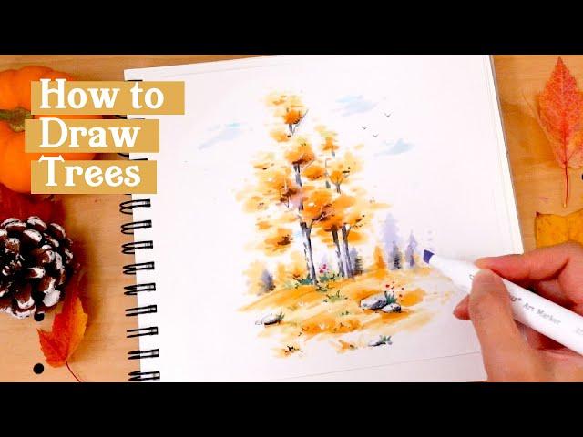 How to Draw Fall Season Trees with Ohuhu Markers