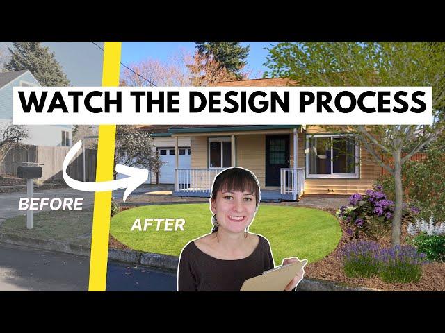 Front Yard Landscape Design Demonstration 🪴 Watch me design a reduced lawn front yard!