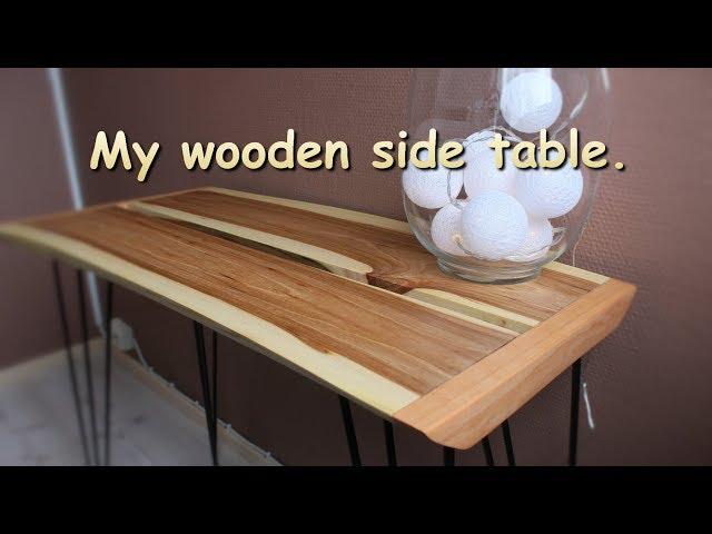 Wych elm side table with hairpin legs.