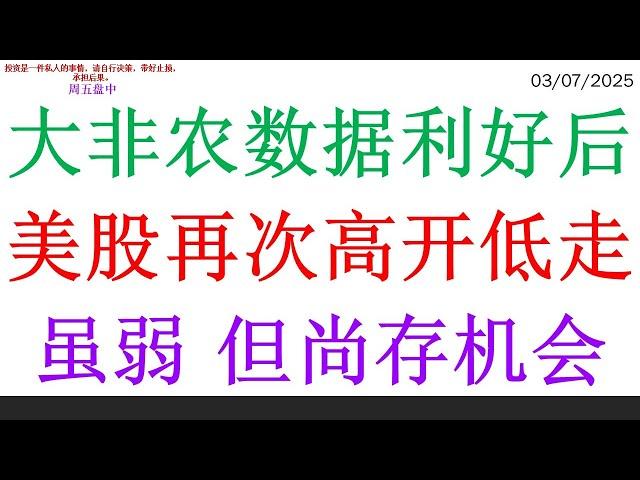 大非农数据利好后, 美股再次高开低走。虽弱 但尚存机会