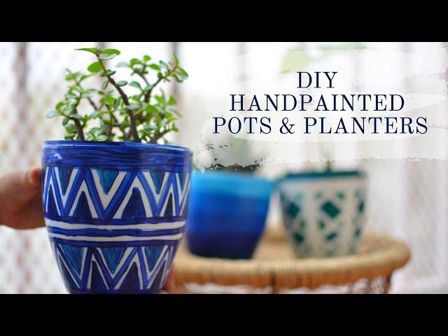 DIY Handpainted pots and planters | Gardening DIY | Blue pottery DIY |