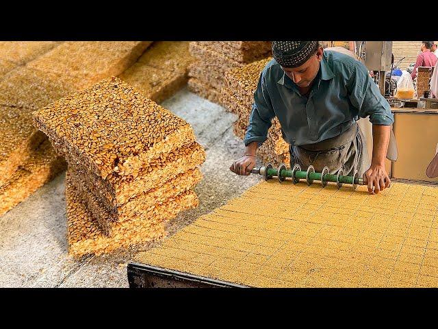 Til Chikki Recipe | Live Jaggery Bar Candy Making Skills! Amazing Street Food Processing Til Gazak