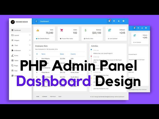 PHP Admin Panel Dashboard Template | Using Bootstrap Html , CSS, PHP | Download Source Code