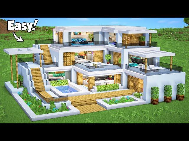 Minecraft: How to Build the Ultimate Modern House Tutorial (Easy) #46 - Interior in Description!