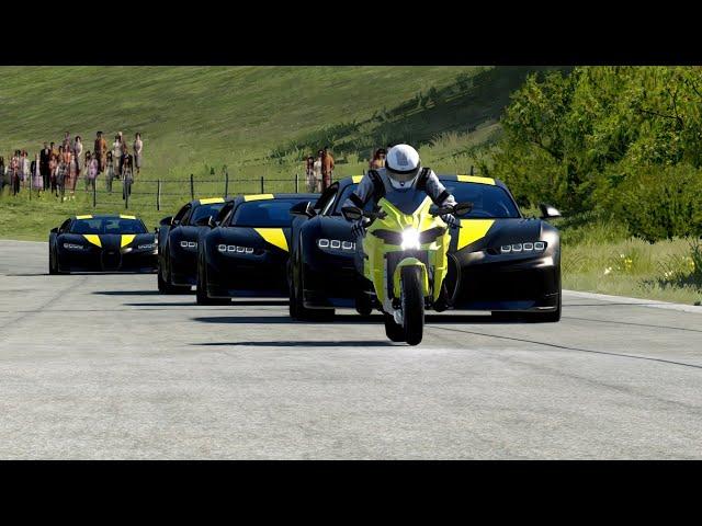 Kawasaki Ninja H2 Yellow Carbon vs Bugatti Chiron Super Sport 300+ at Old SPA