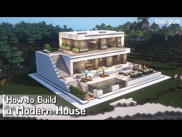 Minecraft: How To Build a Modern House Tutorial (Building Tutorial) (#10) | 마인크래프트 건축, 모던하우스, 인테리어