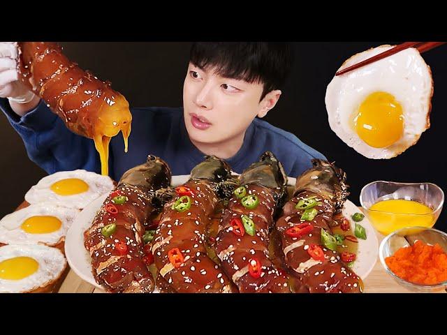 SUB)WOW! 35cm King Tiger Soy Sauce Shrimp Mukbang! (ft. fried eggs & rice balls) mukbang asmr