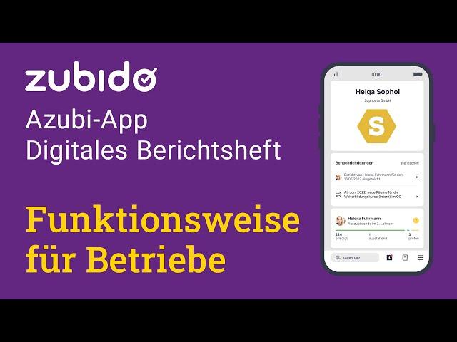 Funktionen für Betriebe, HR-Leitung – Digitales-Berichtsheft – Zubido Azubi-App-Anleitung