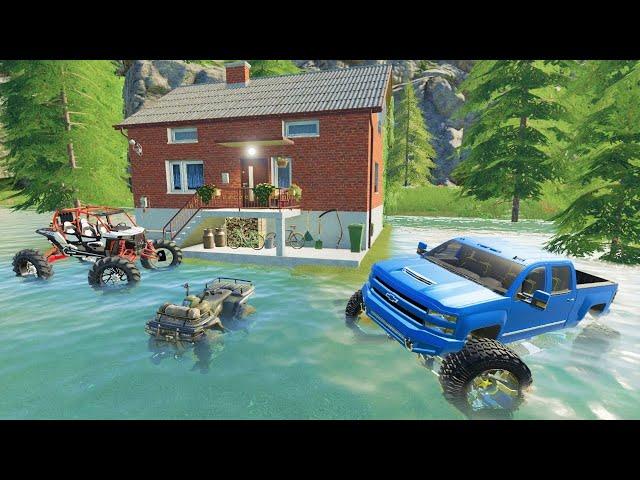 Huge storm floods our house | Camping and mudding | Farming Simulator 19