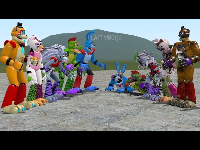 ALL GLAMROCK ANIMATRONICS VS ALL SHATTERED ANIMATRONICS In Garry's Mod! (Five Nights at Freddy's SB)