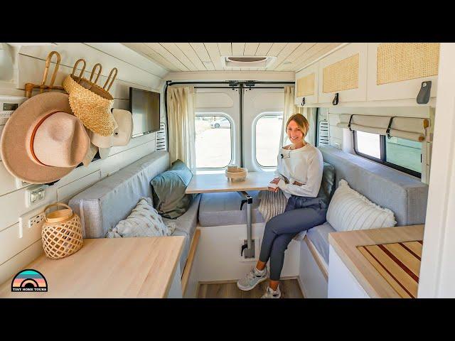 Her DIY ProMaster w/ Shower, Toilet, Convertible Bed & Gym