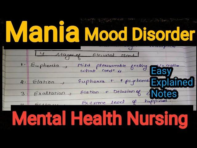 Notes  Of Mania (Mood Disorder) in Mental Health Nursing (Psychiatric)  in Hindi.