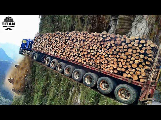 Extreme Dangerous Big Logging Wood Truck Driving Skill | Fastest Chainsaw Cutting Tree Machines #6