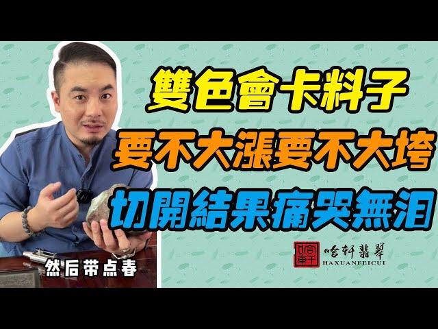 哈軒翡翠| 雙色會卡料子，要不大漲要不大垮，切開結果痛哭無淚 #翡翠#玉器#珠寶玉器#玉石#緬甸翡翠#翡翠原石#切石頭