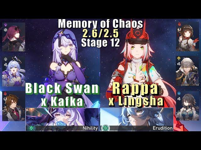 E0 Kafka Black Swan & E0 Rappa Lingsha | Memory of Chaos 12 2.6/2.5 3 Stars | Honkai Star Rail