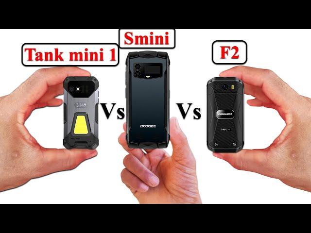 Top 3 mini-Phones | Unihertz 8849 Tank mini 1 Vs DOOGEE Smini Vs CONQUEST F2 | Full Specifications.