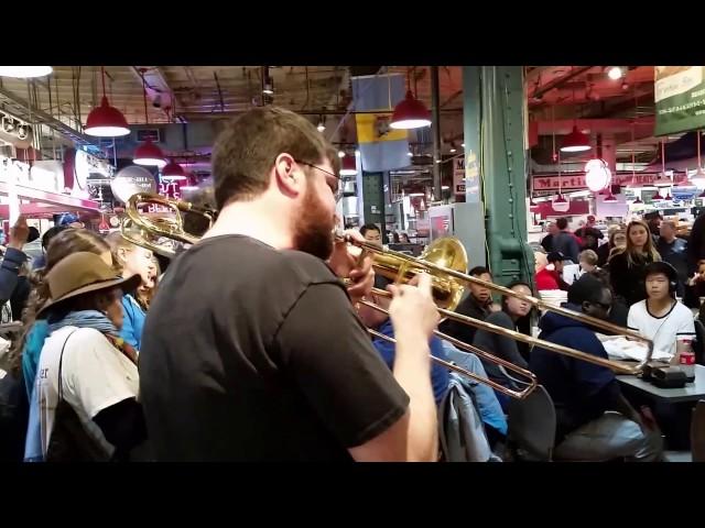 Philadelphia Jazz Project at Reading Terminal Market: Jay Fluellen directing Polished Brass