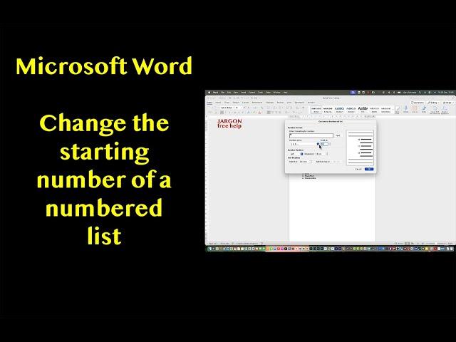 Microsoft Word: Starting number bullets with a different number.