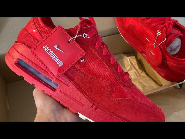 First look The Jacquemus x Nike Air Max 1 ‘86 x Jacquemus Dark Red unboxing and Review