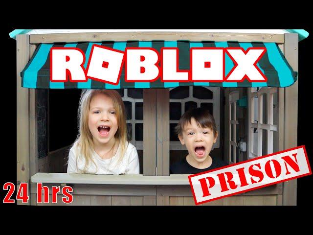 24 Hours in Roblox Prison In Real Life with My PB and J Kids!