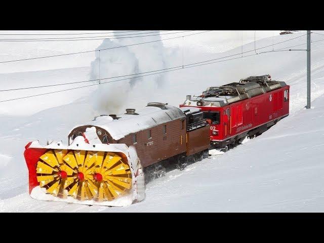 Awesome Powerful Snow Plow Train Blower Through Deep Snow railway tracks Full HD Compilation