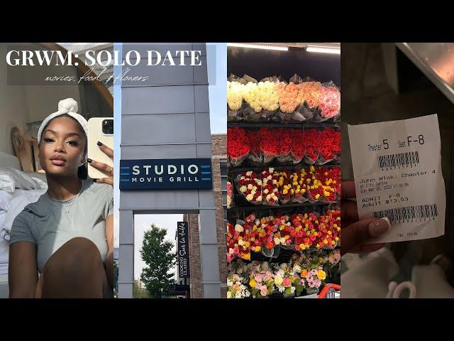 grwm for a solo date: movies, food, & flowers