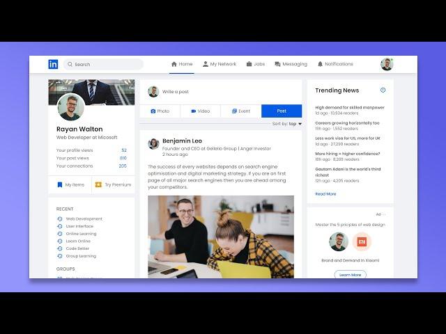 How To Make A Complete Responsive Website Like LinkedIn Using HTML CSS & JavaScript