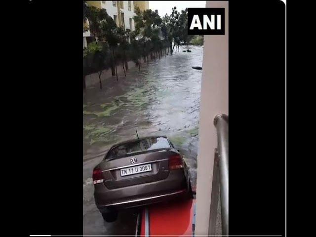 Terrifying scenes as car gets trapped in Chennai's flooded streets