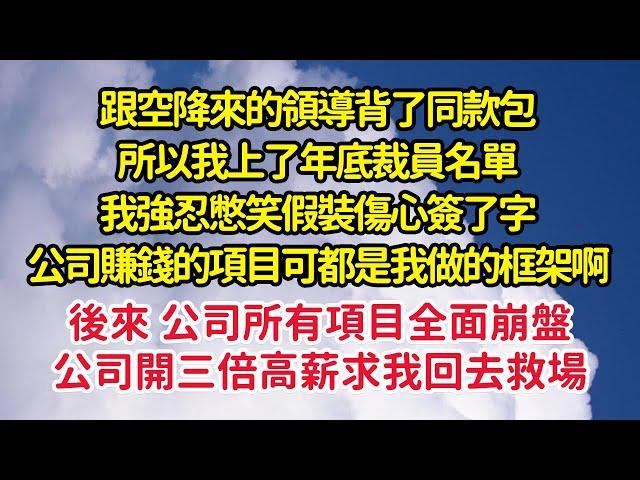 跟空降來的領導背了同款包，所以我上了年底裁員名單，我強忍憋笑假裝傷心簽了字，後來 公司所有項目全面崩盤，公司開三倍高薪求我回去救場| 悅讀茶坊 | 愛情 | 情感 | 爽文