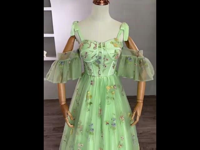 Veaul: Fairytale Sage Green Embroidered Floral Prom Dresses 2023