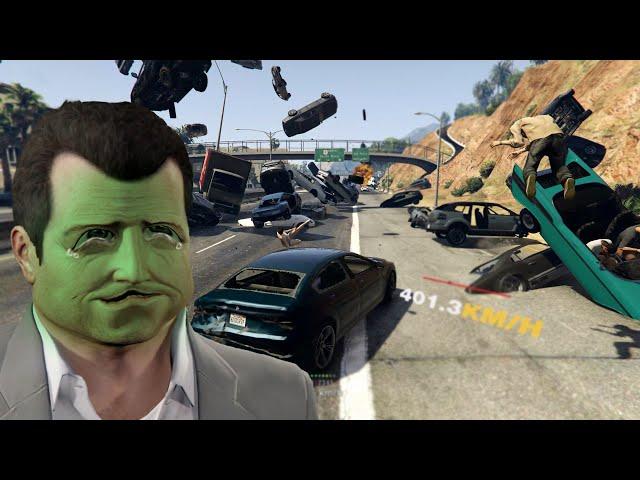 The suffering of Dave and Michael comes to an end！In traffic at a speed of 9999999! - GTA5