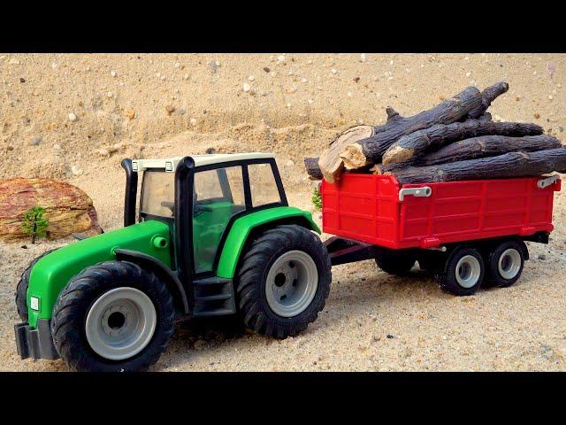 Tractor carrying construction timber | Play repair tractor with broken wheels | BIBO TOYS