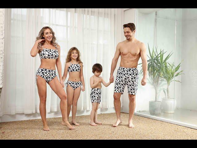 DUOLZ Cute Family Swimsuits Matching Set Try On Haul 2022 New Bathing Suits Swimwear Collection