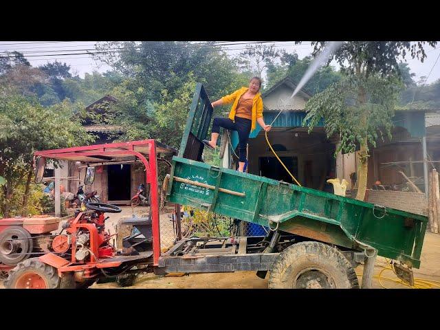 Farmer girl, using truck to transport materials for making new rural road