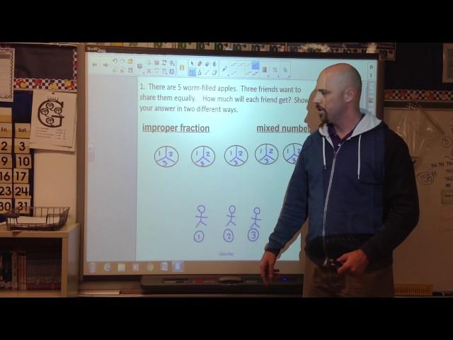 Sharing with improper fractions and mixed numbers