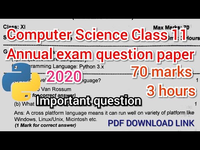 Computer Science Class 11 Annual exam Question Paper with solution | Sample paper class 11 2020 | CS