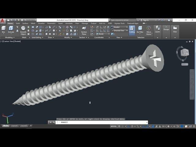 autoCAD 3D, Screw in autoCAD, how to draw screw, 4.0×50mm single thread