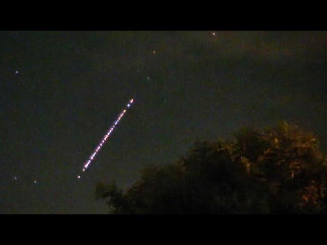 SpaceX Starlink satellites racing across the night sky near Phoenix on 7/17/2023