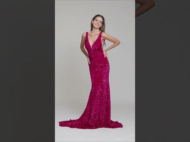 Hot Pink Velvet Sequin Prom Dresses #promdress #partydresses #sexydress #sequindress