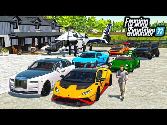 VALET STEALS CARS AT BILLIONAIRE PARTY! | $18,000,000 BUGATTI + LAMBORGHINI | Farming Simulator 22